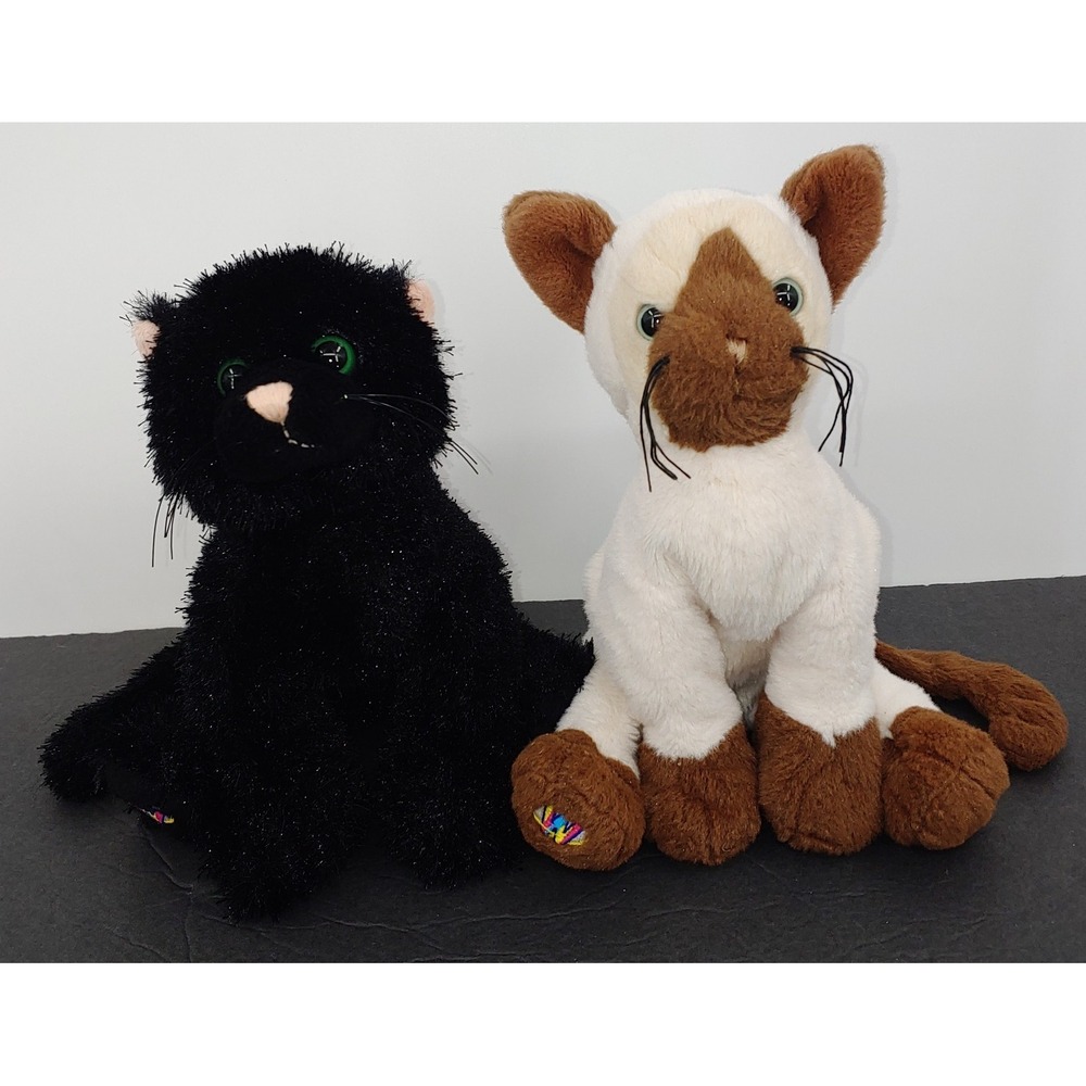 Lot Of 2 Webkinz Cats Siamese Cat And Black Cat 7" Plush Ganz Stuffed Animals